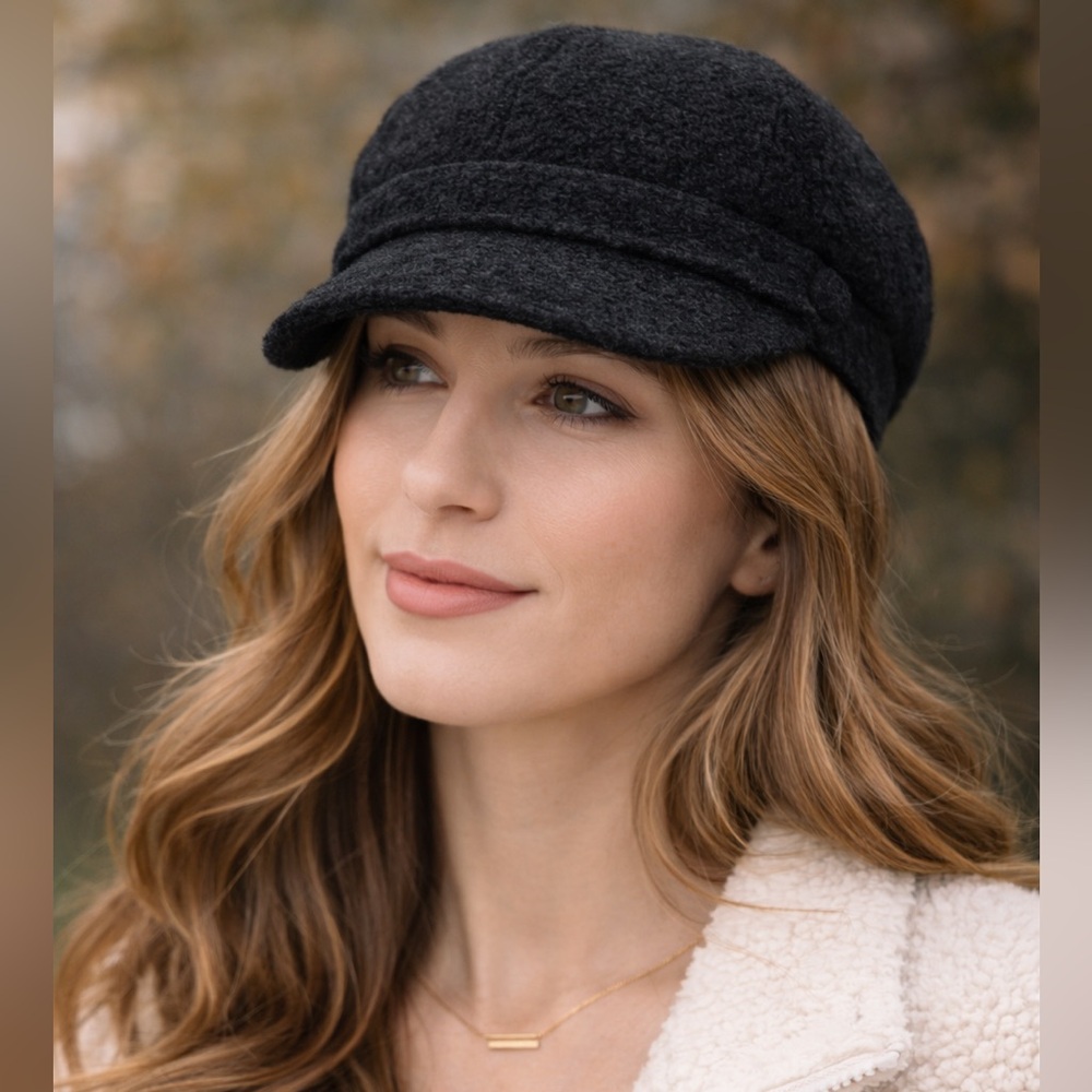 Vintage Charter Club Wool Blend Newsboy Cap in  black- Classic Women's Hat cadet